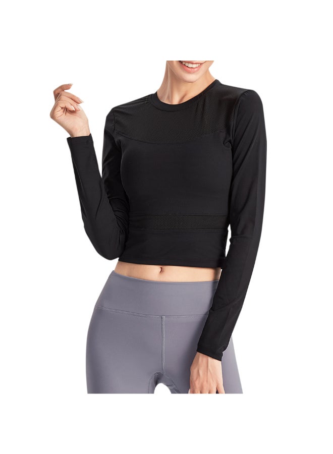 Generic - Mesh Splicing Long Sleeves T-Shirt Black - Image 1