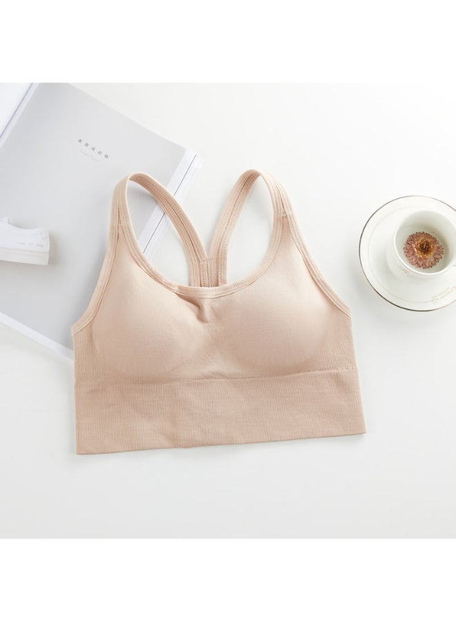 Wirefree Padded Yoga Sports Bra Beige - Image 1