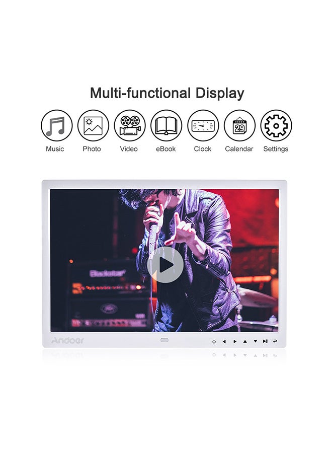 ANDOER 13 Inch LED Digital Photo Frame With Infrared Remote Control, 7 Touch Key Support Auto Play, 14 Language, Stand White  - Image 2