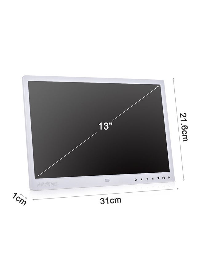 13 Inch LED Digital Photo Frame With Infrared Remote Control, 7 Touch Key Support Auto Play, 14 Language, Stand White