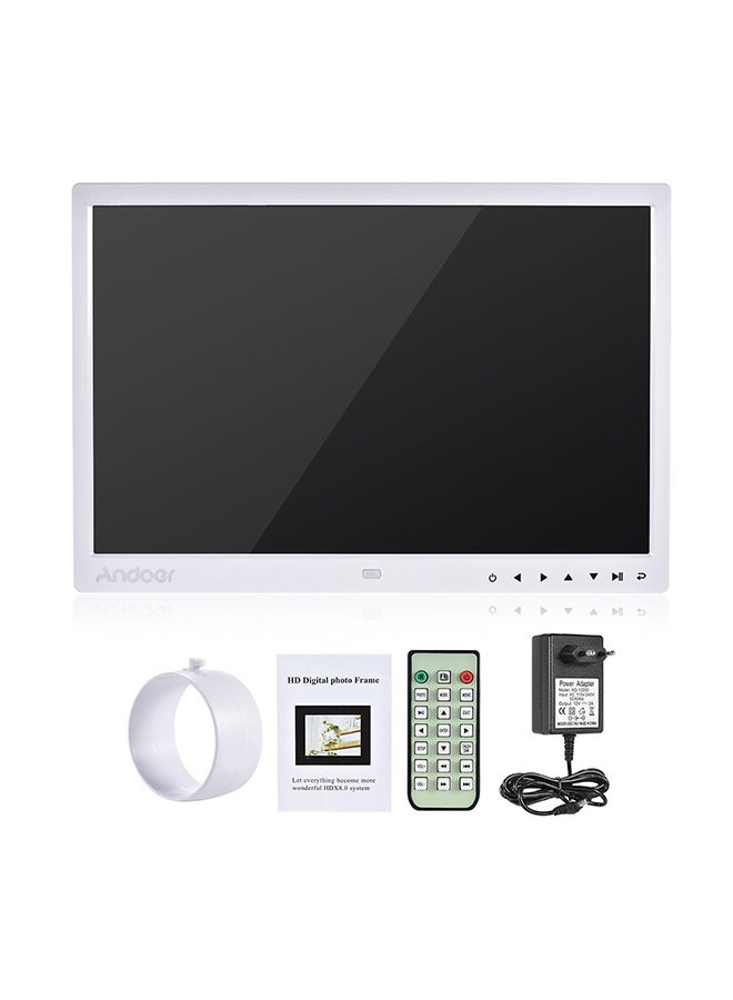 13 Inch LED Digital Photo Frame With Infrared Remote Control, 7 Touch Key Support Auto Play, 14 Language, Stand White