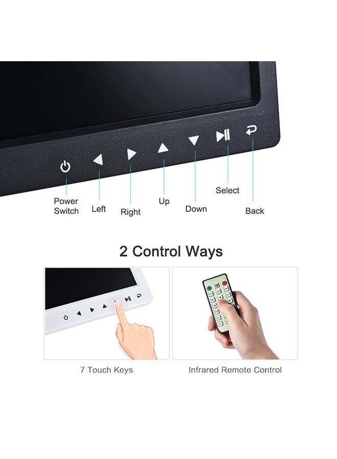 13 Inch LED Digital Photo Frame With Infrared Remote Control, 7 Touch Key Support Auto Play, 14 Language, Stand White