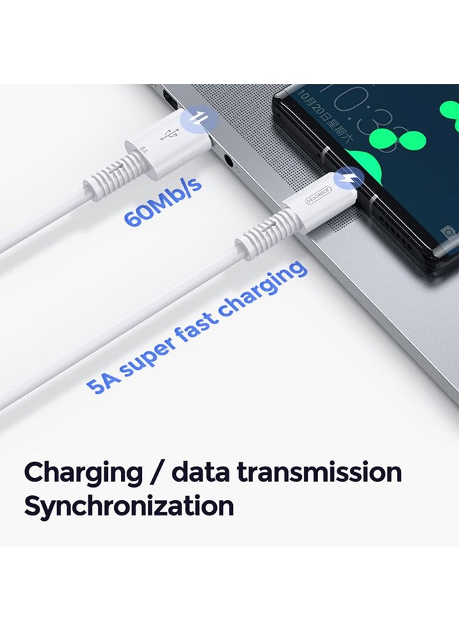 جوي روم كابل شحن سريع ونقل بيانات بمنفذين USB-C/ USB-C من سلسلة ريبار بشدة تيار 5 أمبير أبيض/فضي - Image 4