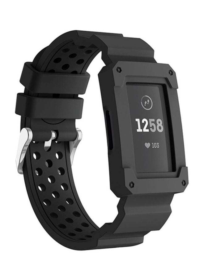 Voberry Replacement Band Strap With Protective Case Cover For Fitbit Charge 3 Black - Image 3