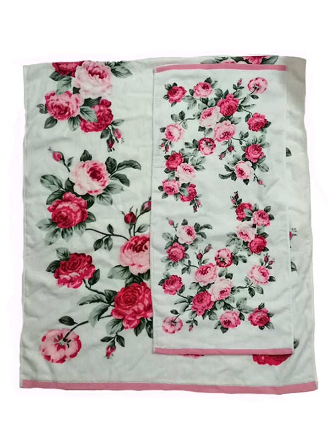 يوتيكس طقم مناشف استحمام بطبعة زهور مكون من قطعتين وردي 72×140/34×73سم - Image 2