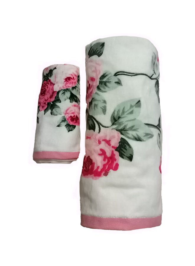 يوتيكس طقم مناشف استحمام بطبعة زهور مكون من قطعتين وردي 72×140/34×73سم - Image 3