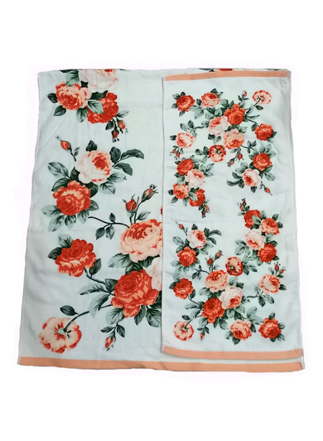 يوتيكس طقم مناشف استحمام بطبعة زهور من قطعتين متعدد الألوان 72×140/34×73سم  - Image 1