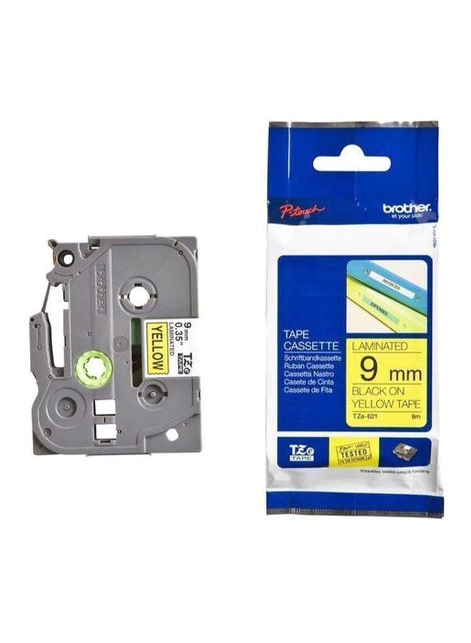 Brother P-touch TZe-621 9mm x 8m Black on Yellow Laminated Labelling Tape Yellow/Black - Image 1