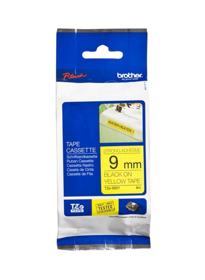 Brother P-touch TZe-621 9mm x 8m Black on Yellow Laminated Labelling Tape Yellow/Black - Image 2