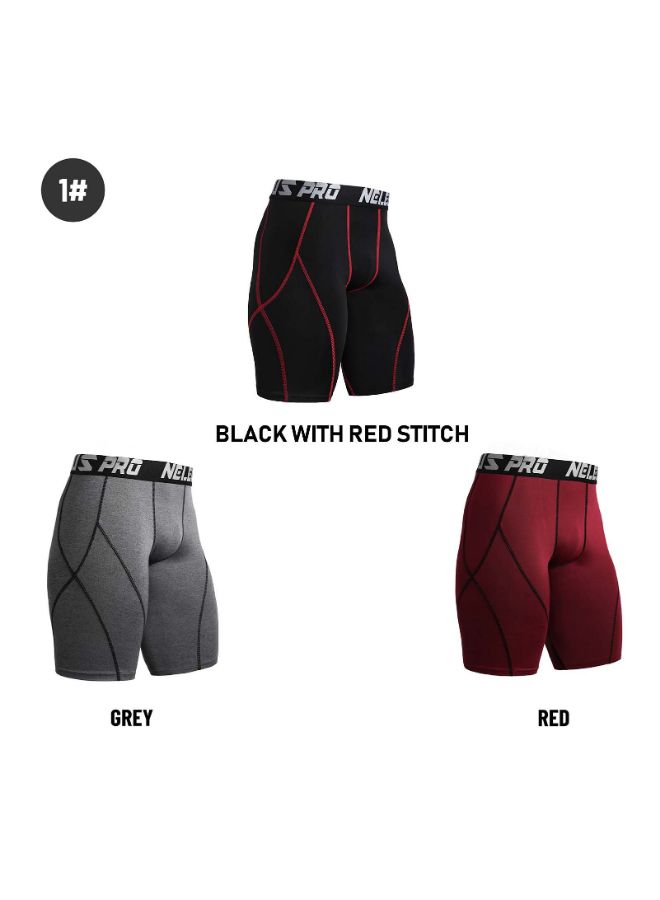 3 Pack Compression Tights Black/Grey/Red - Image 4