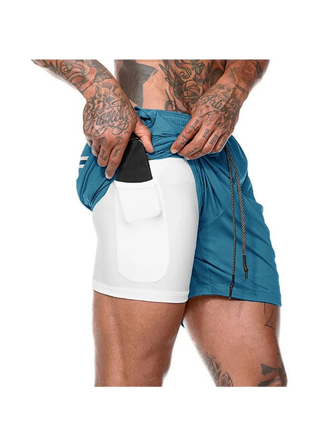 2-In-1 Fitness Running Shorts Blue/White 