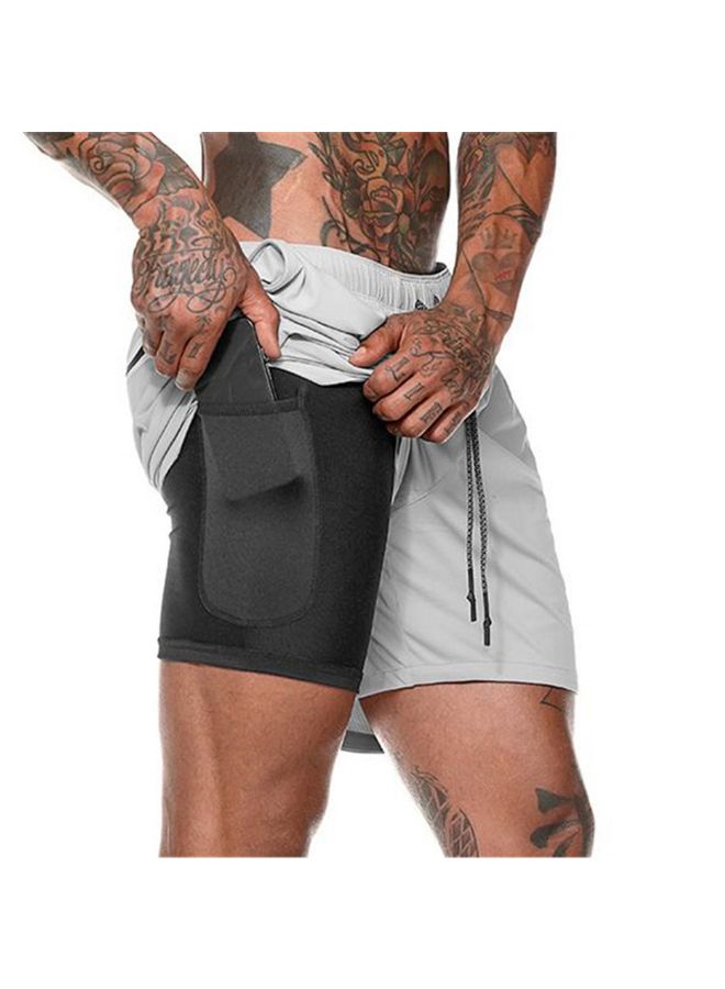 Generic 2-In-1 Fitness Running Shorts Grey/Black  - Image 1