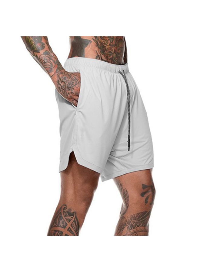 Generic 2-In-1 Fitness Running Shorts Grey/Black  - Image 2