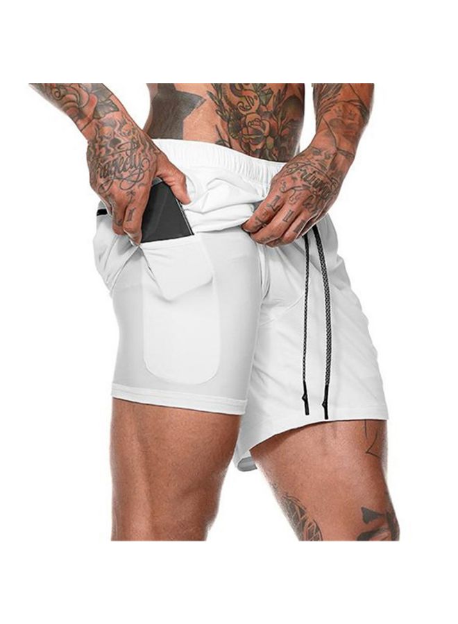 2-In-1 Fitness Running Shorts White - Image 1