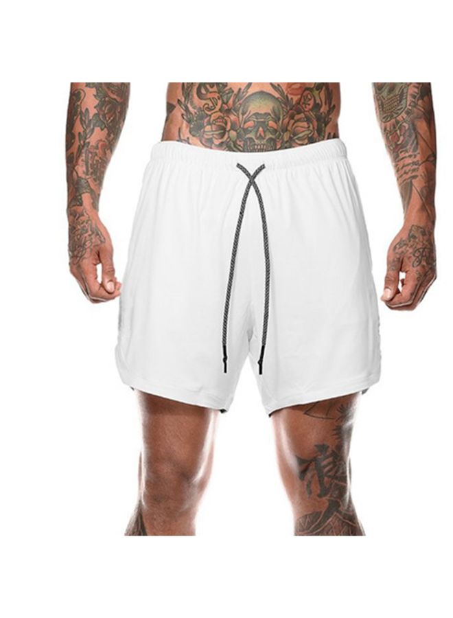 2-In-1 Fitness Running Shorts White - Image 2