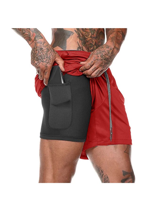 2-In-1 Fitness Running Shorts Red/Black 