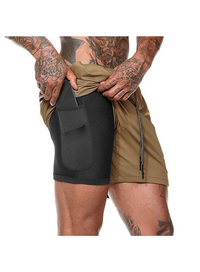 2-In-1 Fitness Running Shorts Brown/Black  - Image 1