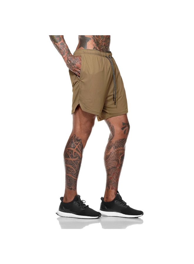 2-In-1 Fitness Running Shorts Brown/Black  - Image 2