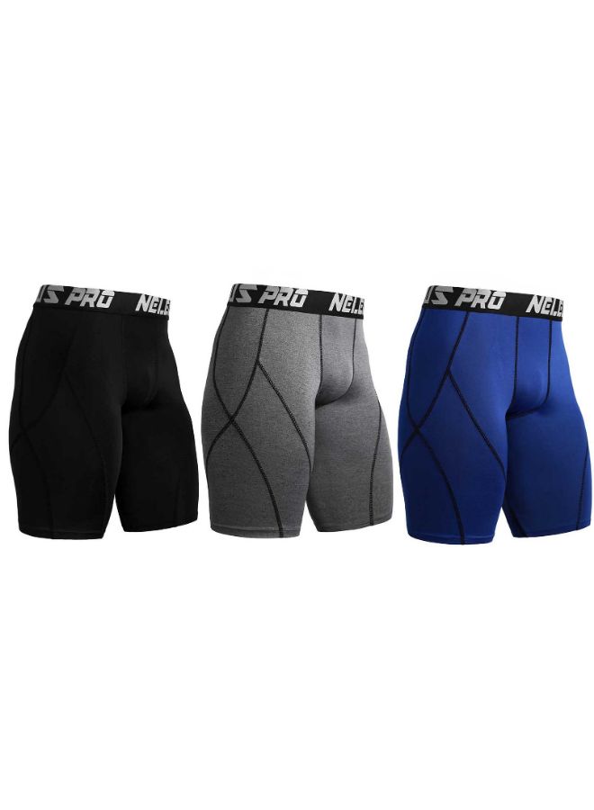 3 Pack Compression Tights Black/Grey/Blue - Image 1