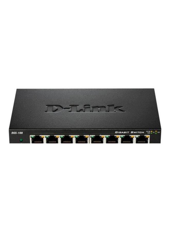D-Link - 8 Port Gigabit Unmanaged Metal Desktop Switch | DGS-108 Black - Image 1