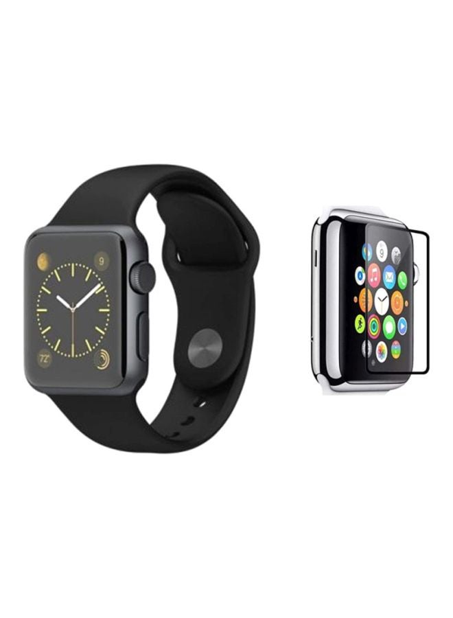 MARGOUN - Silicone Wrist Band with a Glass Screen Protector For Apple Watch Series 3/4/5 38-40mm Black/Clear - Image 1