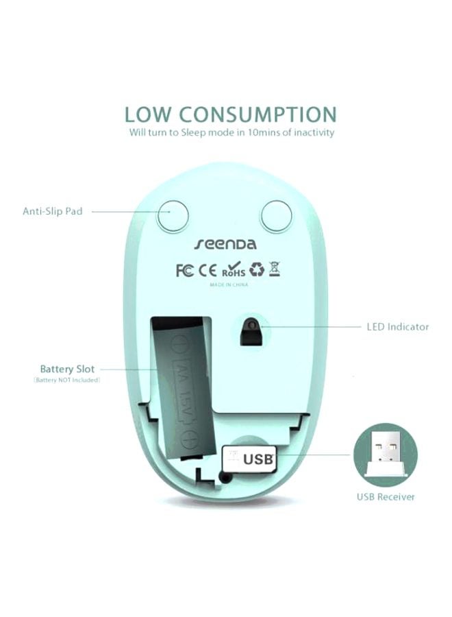 Beauenty Noiseless Wireless Mouse With USB Receiver Green - Image 2