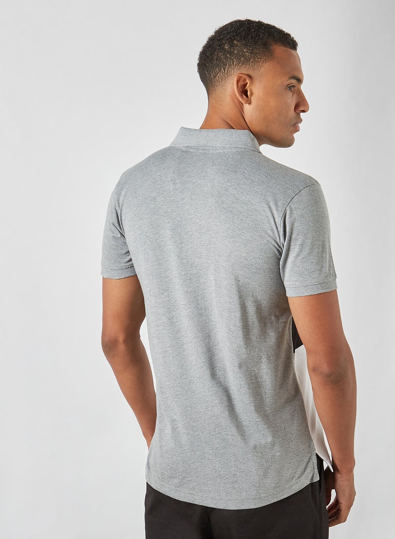 FILA Short Sleeve Logo Printed Polo Light Grey Marl/Black/White  - Image 2