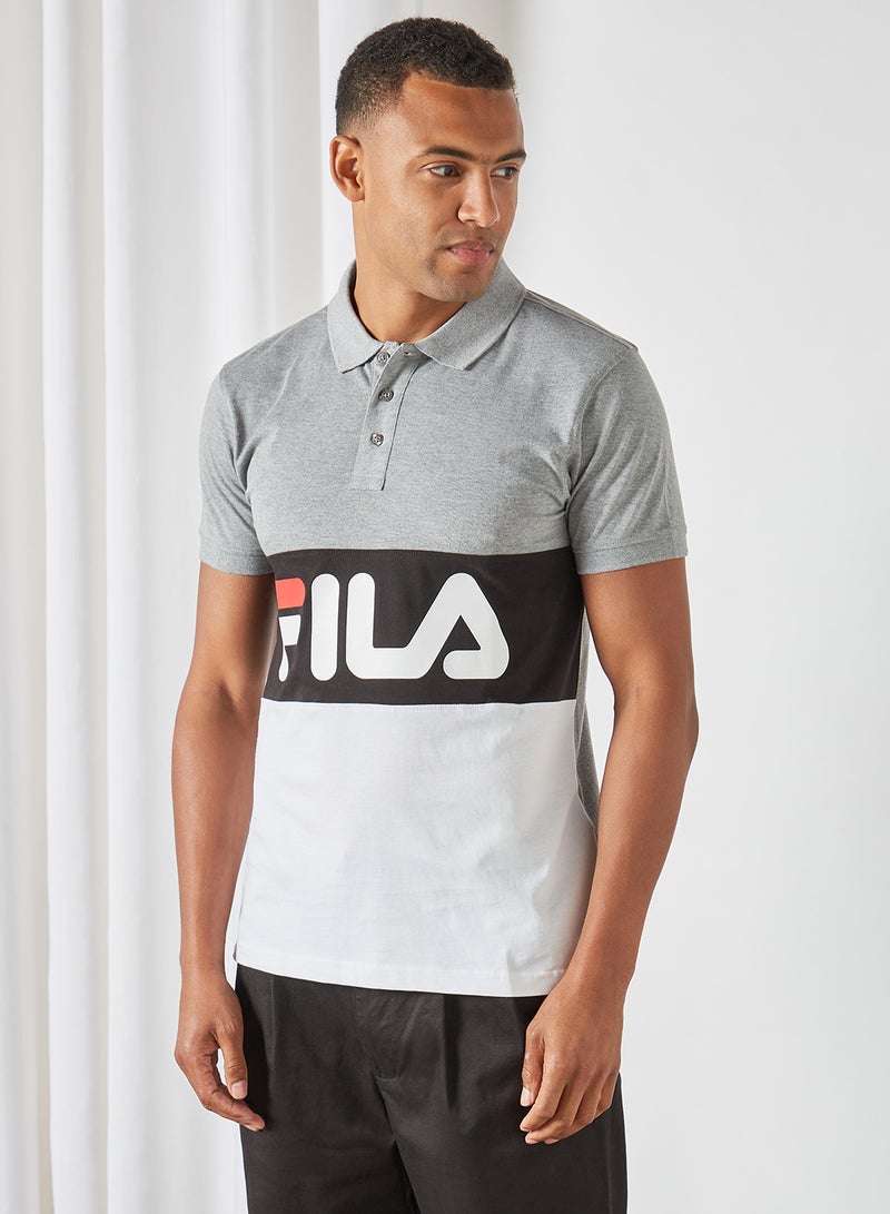FILA Short Sleeve Logo Printed Polo Light Grey Marl/Black/White  - Image 1
