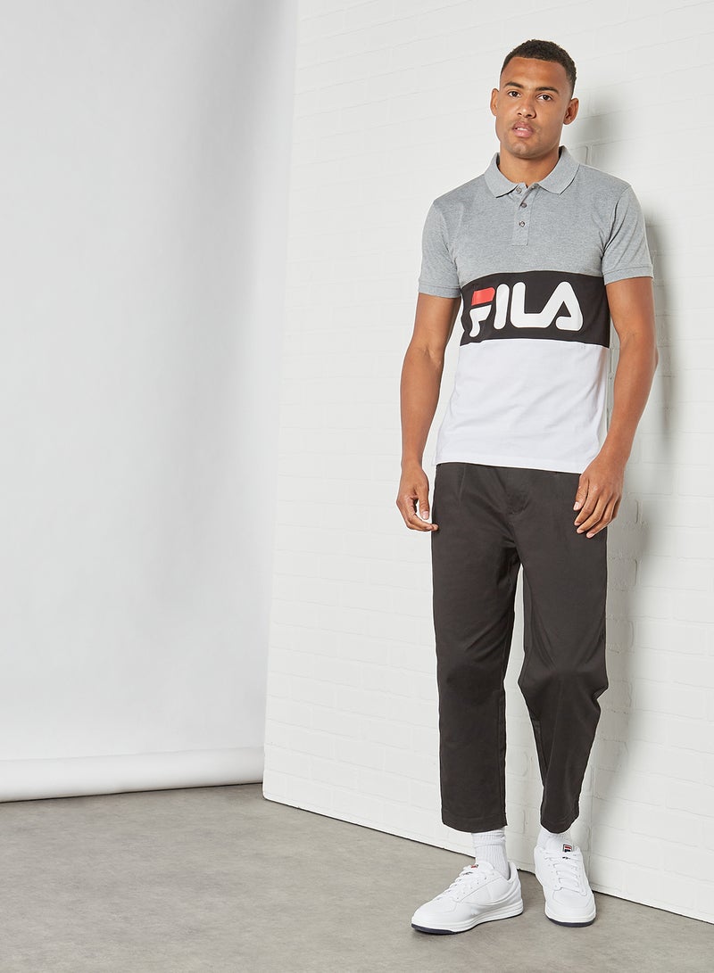 FILA Short Sleeve Logo Printed Polo Light Grey Marl/Black/White  - Image 3