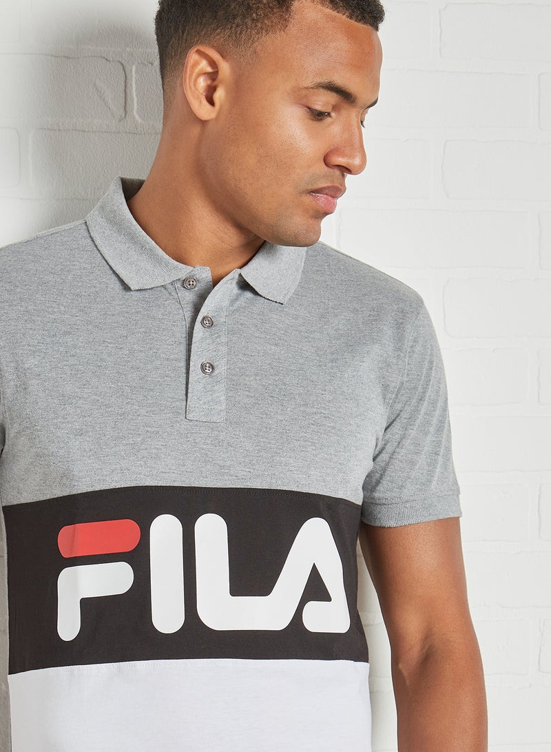 FILA Short Sleeve Logo Printed Polo Light Grey Marl/Black/White  - Image 4