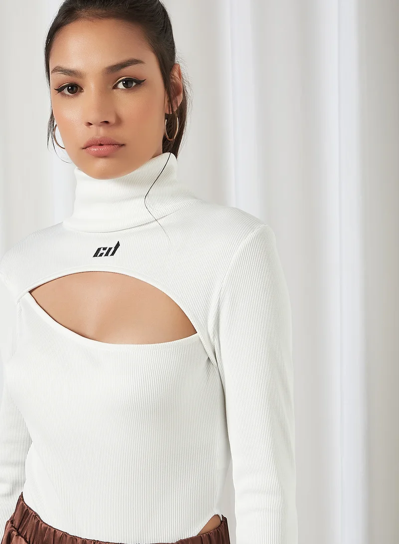 CRIMINAL DAMAGE Turtle Neck Playsuit Off White