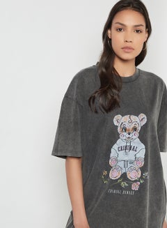 CRIMINAL DAMAGE Teddy Bear Print T-Shirt Charcoal  - Image 4