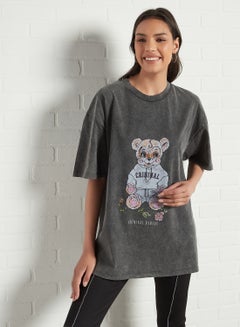 CRIMINAL DAMAGE Teddy Bear Print T-Shirt Charcoal  - Image 1