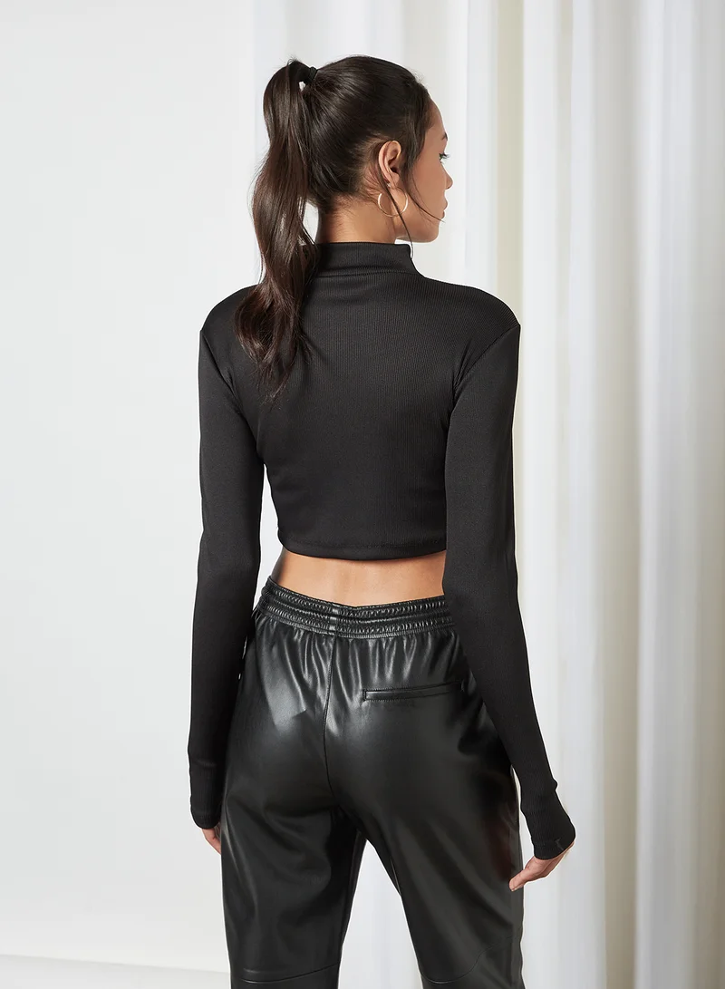 CRIMINAL DAMAGE Zip Closure Collar Crop Top