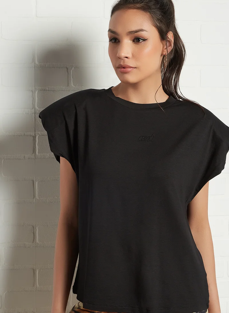 CRIMINAL DAMAGE Shoulder Pad Muscle T-Shirt Washed Black