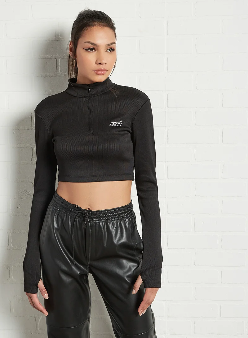 CRIMINAL DAMAGE Zip Closure Collar Crop Top