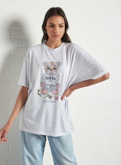 CRIMINAL DAMAGE Teddy Bear Print T-Shirt Grey Marl  - Image 1