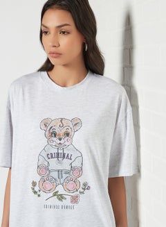 CRIMINAL DAMAGE Teddy Bear Print T-Shirt Grey Marl  - Image 4