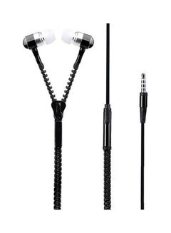In-Ear Zip Zipper Style Tangle Free Hands Free Headphone Headset Mic Earphones Black