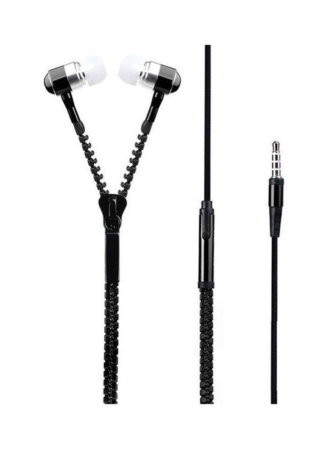 Generic - In-Ear Zip Zipper Style Tangle Free Hands Free Headphone Headset Mic Earphones Black - Image 1