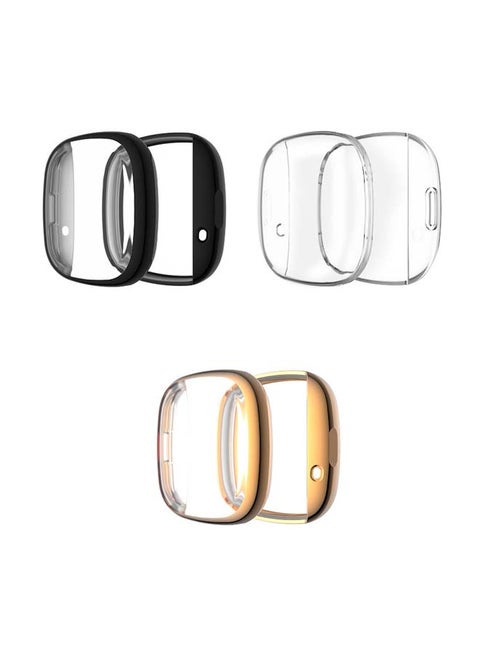 3-Piece Screen Protector For Fitbit Versa 3 And Sense Watch 4.50x4.50x1.50cm Clear/Rose Gold/Black