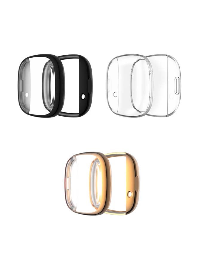 FITME - 3-Piece Screen Protector For Fitbit Versa 3 And Sense Watch 4.50x4.50x1.50cm Clear/Rose Gold/Black - Image 1