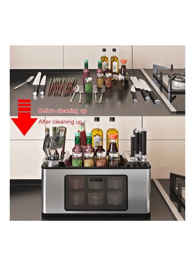Stainless Steel Spice Storage Rack With Seasoning Jars Storage Box Black/Clear 47x27x22.5cm  - Image 2