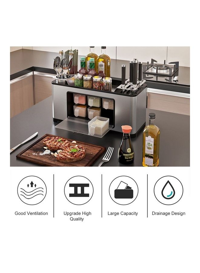 Stainless Steel Spice Storage Rack With Seasoning Jars Storage Box Black/Clear 47x27x22.5cm  - Image 5