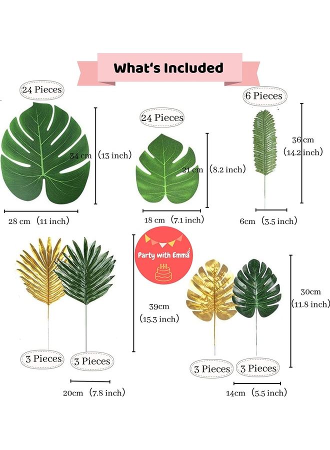 Party with Emma 66-Piece Artificial  Palm And Tropical Leaves Green  - Image 2