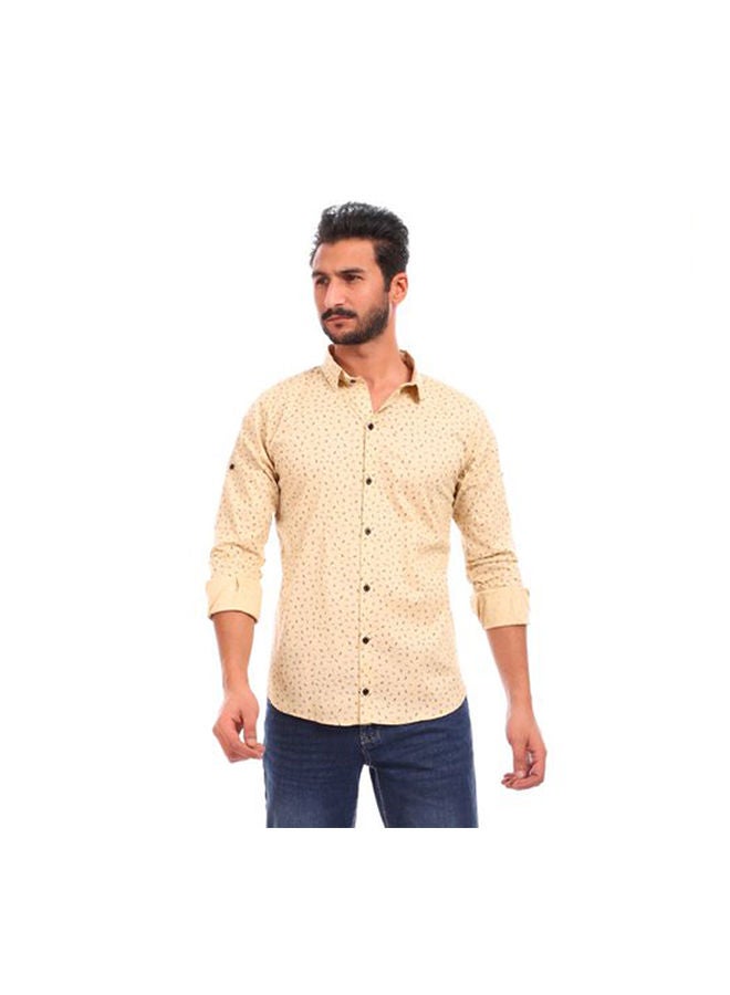 Caesar Casual Patterned Long Sleeves Shirt Beige 