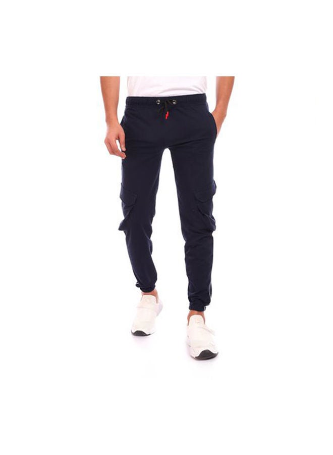 Caesar - Elastic Waist With Line Baggy Sweatpants Blue - Image 1