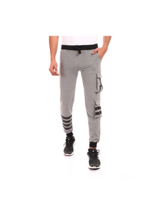 Elastic Waist Printed Baggy Sweatpants Grey