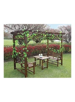 2-Piece Wood Pavilion With Attached Chair And Table Set Brown