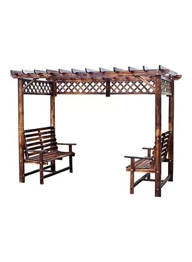 YULAN - 2-Piece Wood Pavilion With Attached Chair And Table Set Brown - Image 1